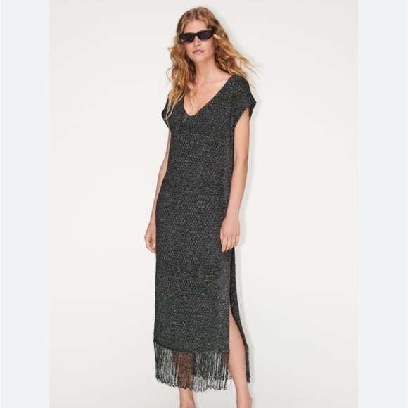 Zara Nwt Fringed Knit Tunic